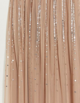 Maya Bridesmaid delicate sequin tulle skirt in taupe blush