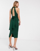 Thumbnail for your product : Asos Tall ASOS DESIGN Tall plunge pocket detail midi dress with tie detail in forest green