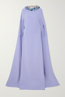 Oscar de la Renta - Cape-effect Crystal-embellished Stretch-silk Gown - Blue