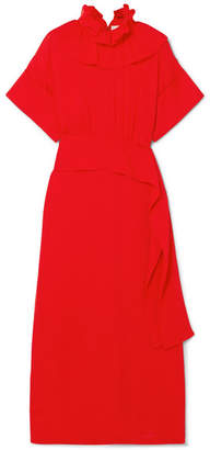 Victoria Beckham Ruffled Silk Crepe De Chine Midi Dress - Red