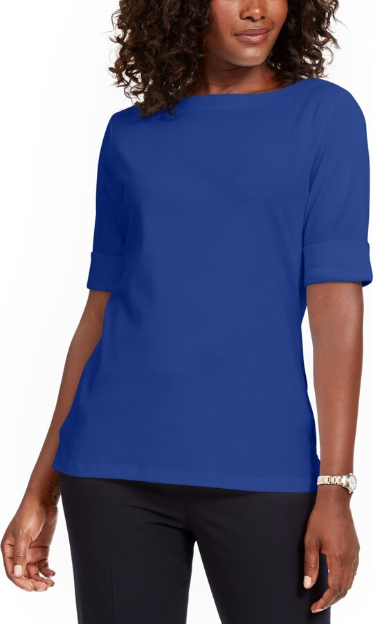 Karen Scott Cotton Cutout-Sleeve Top, Created for Macy's - Macy's