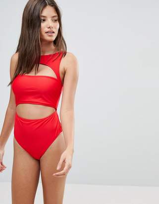 ASOS Design Fuller Bust Exclusive Cut Out High Neck Swimsuit Dd-G