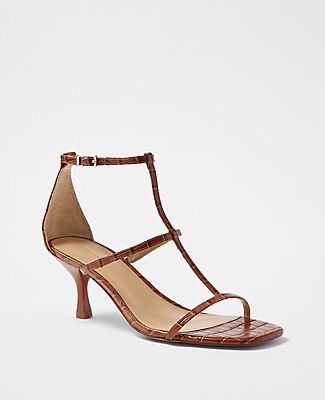 Ann Taylor Embossed Three Strap Leather Sandals