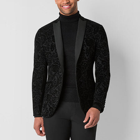 J. Ferrar Mens Paisley Stretch Fabric Slim Fit Tuxedo Jacket