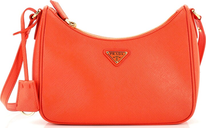 Preloved Prada Double Color Orange and Red Saffiano Leather Double Zip Galleria Tote Large 7 092123