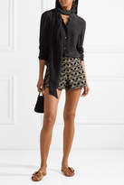 Thumbnail for your product : Alice + Olivia Alice Olivia - Marisa Embellished Embroidered Velvet Shorts - Black