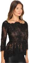 Thumbnail for your product : Marchesa Off the Shoulder Beaded Lace Peplum Top with 3/4 Sleeves and Lace Ladder Detail