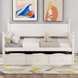 TOSWIN Stable and Classic Bed Frame Solid Wood Daybed with Three Drawers ,Twin Size Daybed,No Box Spring Needed ,White
