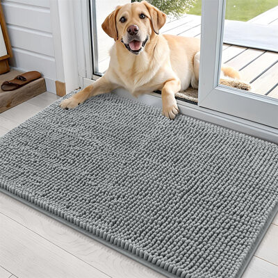 Dog Door Mat for Muddy Paws, Absorbent Non-Slip Washable Chenille Doormat for Indoor Entryway