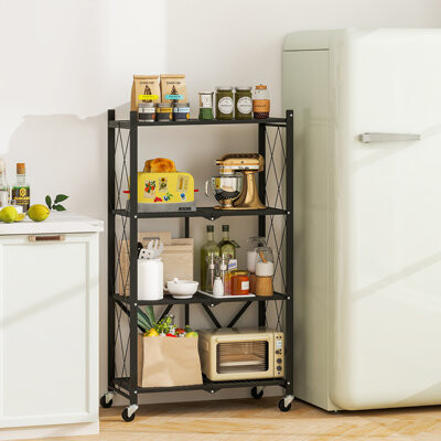 Rebrilliant 4-tier Foldable Storage Shelving Unit W/4 Universal Wheels For Kitchen Study