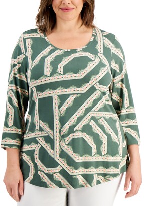 JM Collection Plus Size Printed 3/4-Sleeve Top, Created for Macy's