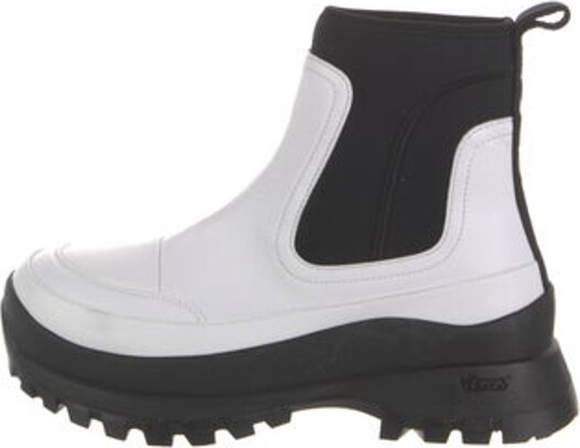 Stella McCartney Vegan Leather Ankle Chelsea Boots Black & White Colorblock Pattern Round-Toes Platform