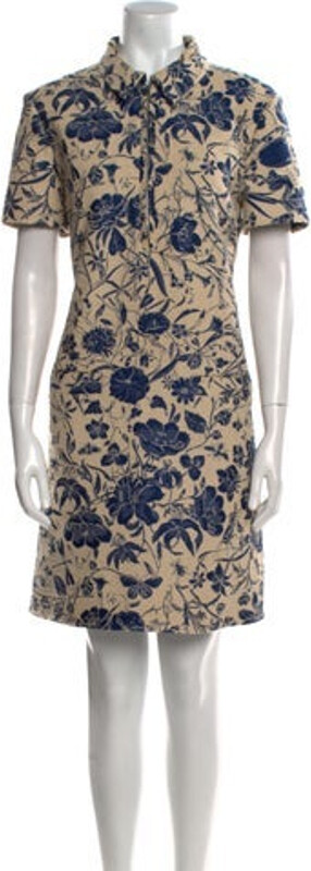 Gucci Shirtdress From the 2025 Collection by Sabato De Sarno Neutrals Printed Short Sleeve with Collar Concealed Zip Closure at Back Designer