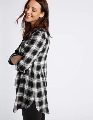 Marks and Spencer Longline Checked Long Sleeve Shirt