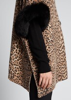 Thumbnail for your product : Sofia Cashmere Leopard-Print Cashmere Boat-Neck Poncho with Fur Cuffs
