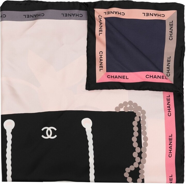 Chanel Pink Bead CC Charms Print Silk Scarf Chanel