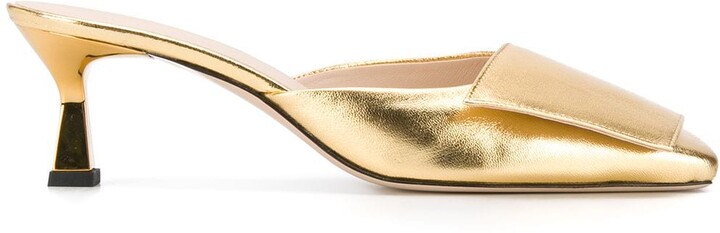 gold kitten heel court shoes