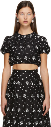 Erdem Black Embroidered Romi Cropped T-Shirt