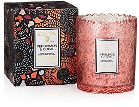 Voluspa Japonica Persimmon & Copal Embossed Glass Scalloped Edge Candle