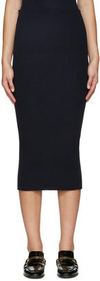 Victoria Beckham Navy Ribbed Wool Skirt