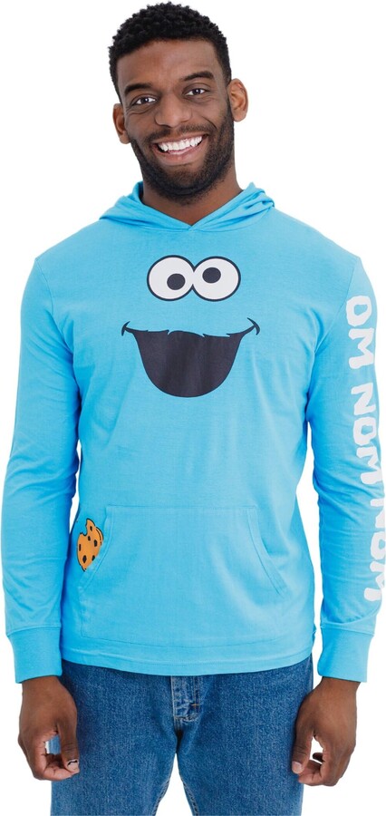 Sesame Street Cookie Monster Mens Hooded Matching Family Cosplay Long Sleeve T-Shirt Blue X-Large