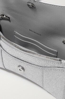 Balenciaga Hourglass Xs Glittered Leather Shoulder Bag - Silver