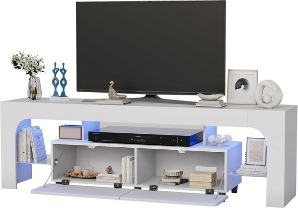 Coolmee ModernTVStandfor50-75InchTVsWhiteFinishEntertainmentCenterwithViewWindowandLargeStorageDrawerMulti-FunctionalMediaConsole