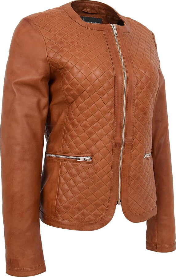 collarless leather look jacket