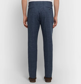 Thumbnail for your product : Zanella Navy Noah Slim-Fit Prince Of Wales Checked Linen-Blend Trousers