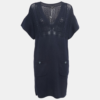 Chanel Navy Blue Cotton Knit Pocket Detail Mini Dress M - ShopStyle