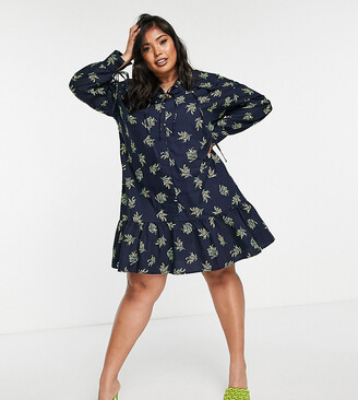 Glamorous Curve mini smock dress with exaggerated collar in botanical print  - ShopStyle