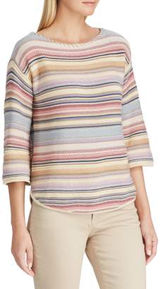 Chaps Petite Striped Three-Quater-Sleeve Sweater