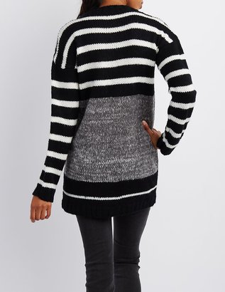 Charlotte Russe Marled & Striped Crew Neck Sweater