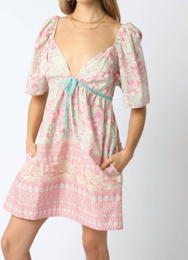Conner Velvet Detail Dress In Pink