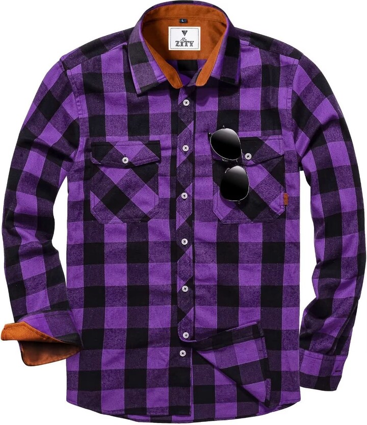 JACKETOWN Men's Casual Plaid Shirt Long Sleeve Button Down with Chest