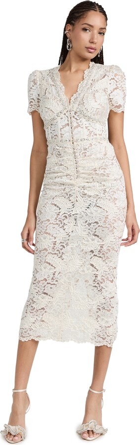 Just Me cami lace tiered midi dress in cream