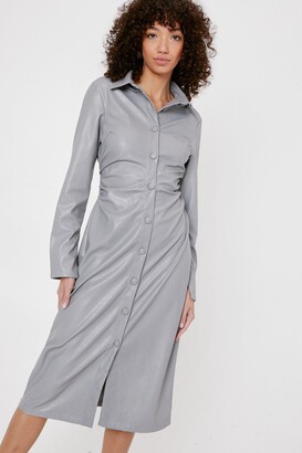 Nasty Gal Womens Faux Leather Midi Shirt Dress - Grey - 8