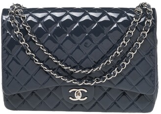 Chanel Slate Grey Quilted Patent Leather Maxi Classic Double Flap