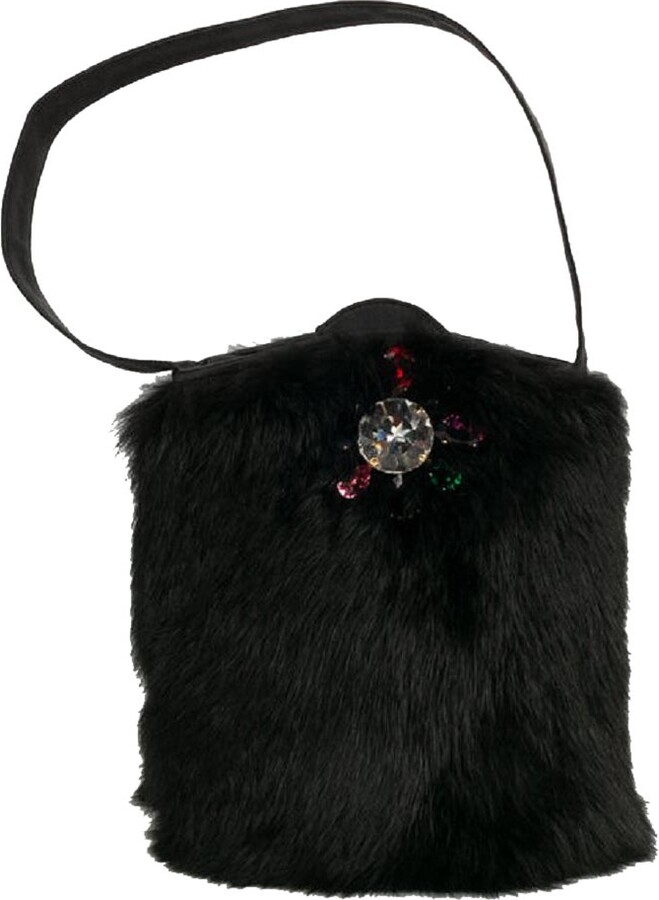 Renaud Pellegrino Satin And Black Rabbit Fur Evening Bag