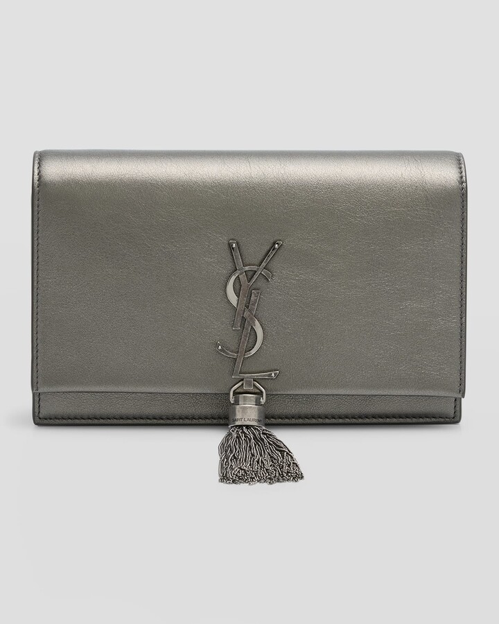 Saint Laurent Flap Wallet Large Monogram Grain De Poudre Storm Grey in  Calfskin with Silver-tone - US