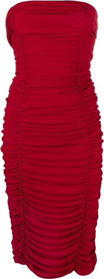 Red Ruched Mesh Bodycon Midi Dress – ShObO
