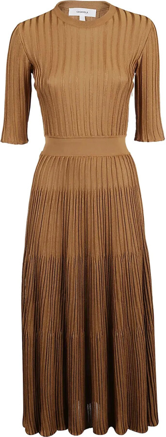 CASASOLA Ribbed Pleated Midi Dress