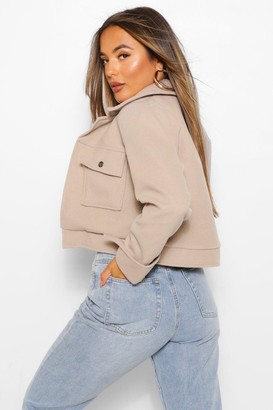 boohoo Petite Cropped Popper Front Jacket