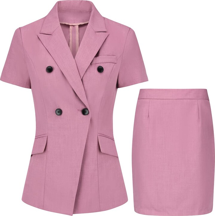 YYNUDA Women's 2 Piece Skirt Suits Formal Two Buttons DoubleBreasted
