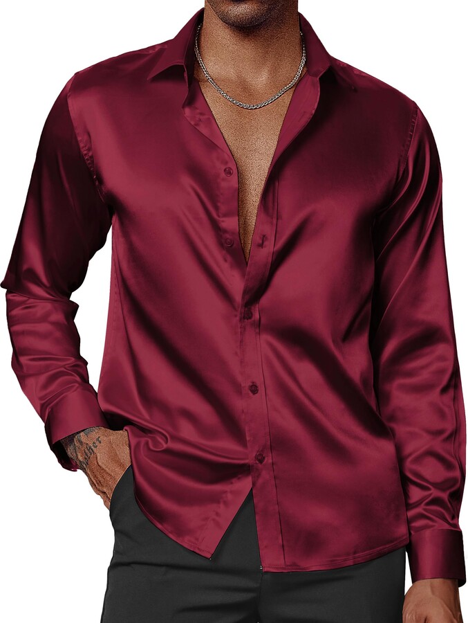 Button Down Mens Dark Red Shirt