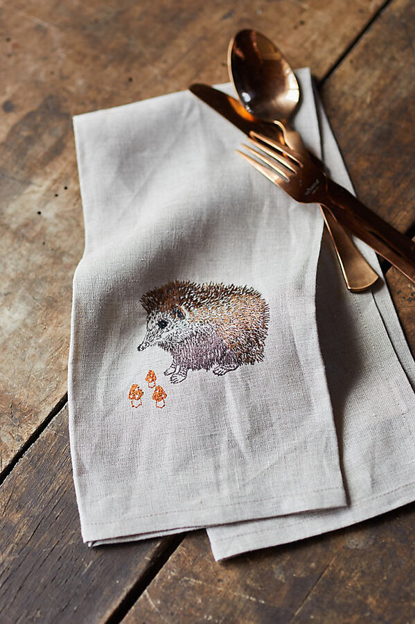 Hedgehog + Mushrooms Linen Dish Towel at Terrain