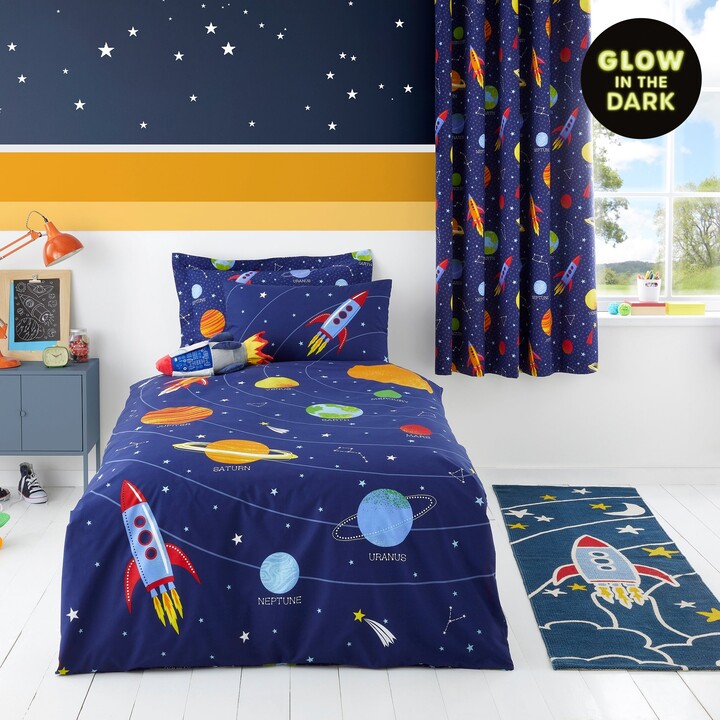 Dunelm Space Glow in the Dark Duvet Cover and Pillowcase Set Navy (Blue