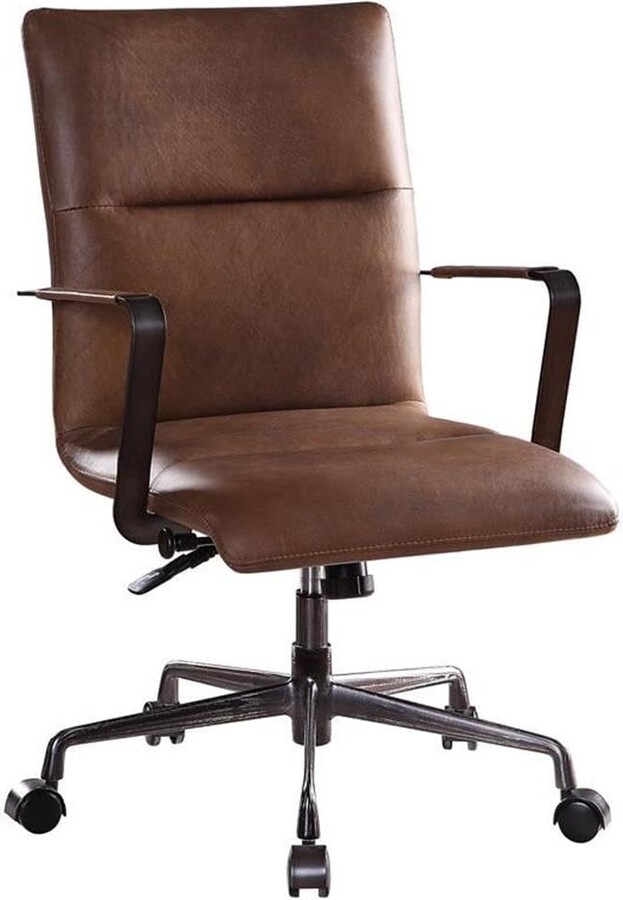 Acme Indra Leather Upholstered Swivel Office Chair in Vintage Chocolate