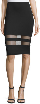 Alexander Wang T by Mesh-Stripe Lux Ponte Skirt, Black
