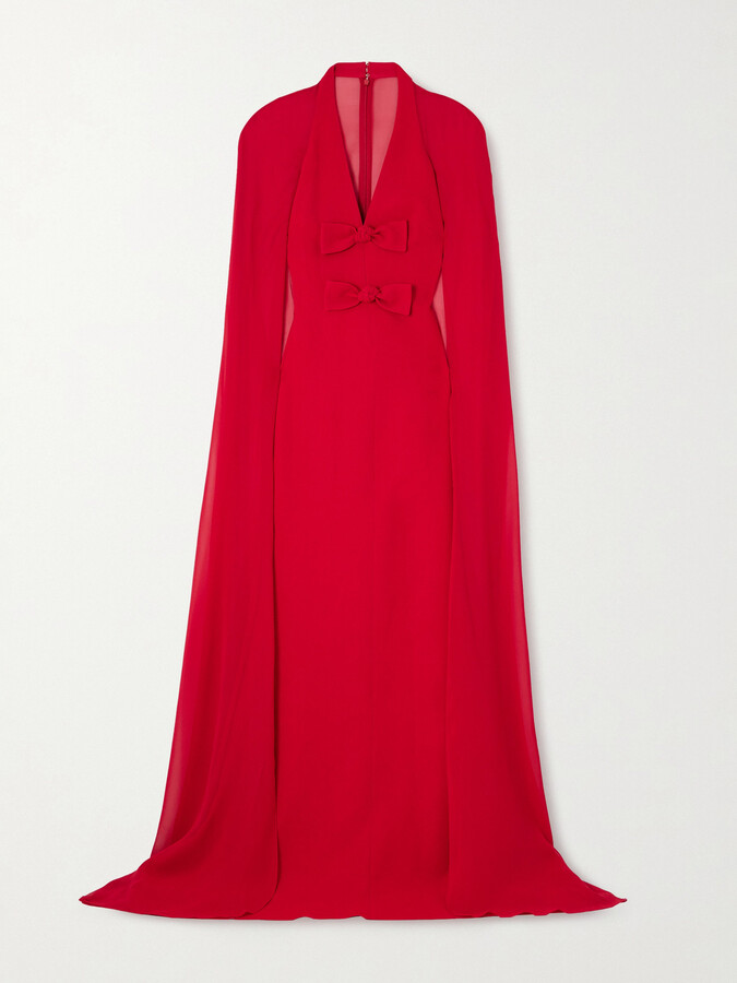 Elie Saab Cape-effect Bow-embellished Crepe Gown - Red